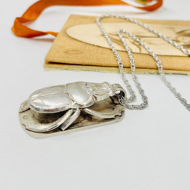 Sterling Silver Vintage Egyptian Scarab Pendant Necklace Jewelry Bloomers and Frocks